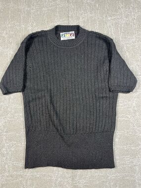 Homestead 100% Baby Alpaca Black Short Sleeve Thick Sweater Size L